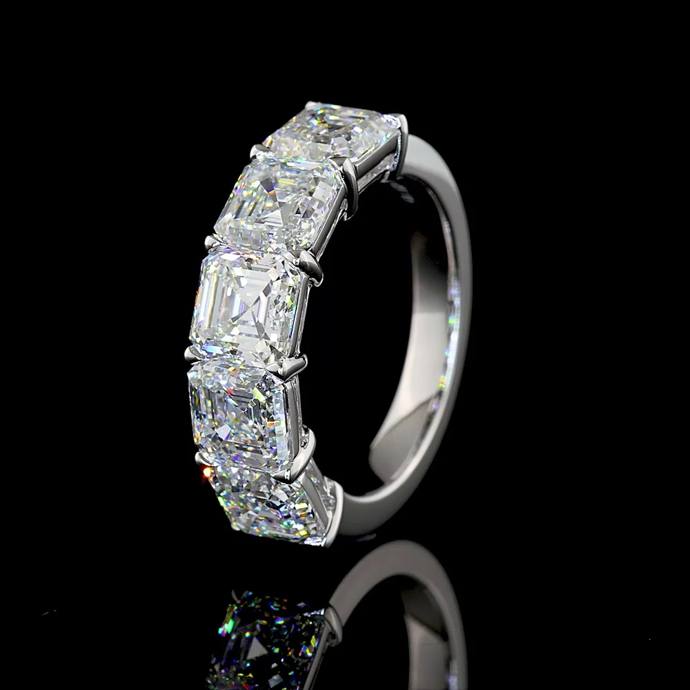14K White Gold Five-Stone Eternity Band with Asscher Cut Lab Diamonds - 5.20 Carat Total Weight, E-F Color, VS1 Clarity - Covaloro Fine Jewelry - Image 4