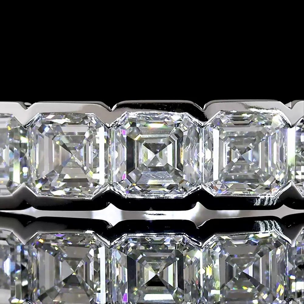 14K White Gold Five Stone Eternity Band with Half Bezel Set Asscher Cut Lab Grown Diamonds - 1.17 Carats Total Diamond Weight - Covaloro Fine Jewelry - Image 2