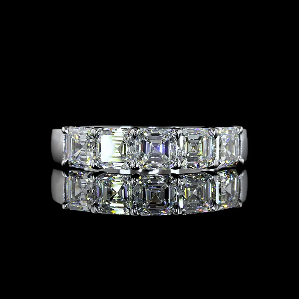 14K White Gold Five Stone Eternity Band with Prong Set Asscher Cut Lab Diamonds - 2.06 Carat Total Diamond Weight, E-F Color, VS Clarity - Covaloro Fine Jewelry