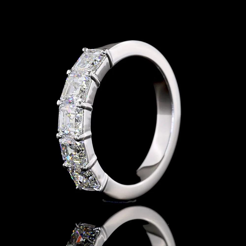 14K White Gold Five Stone Eternity Band with Prong Set Asscher Cut Lab Diamonds - 2.06 Carat Total Diamond Weight, E-F Color, VS Clarity - Covaloro Fine Jewelry - Image 4