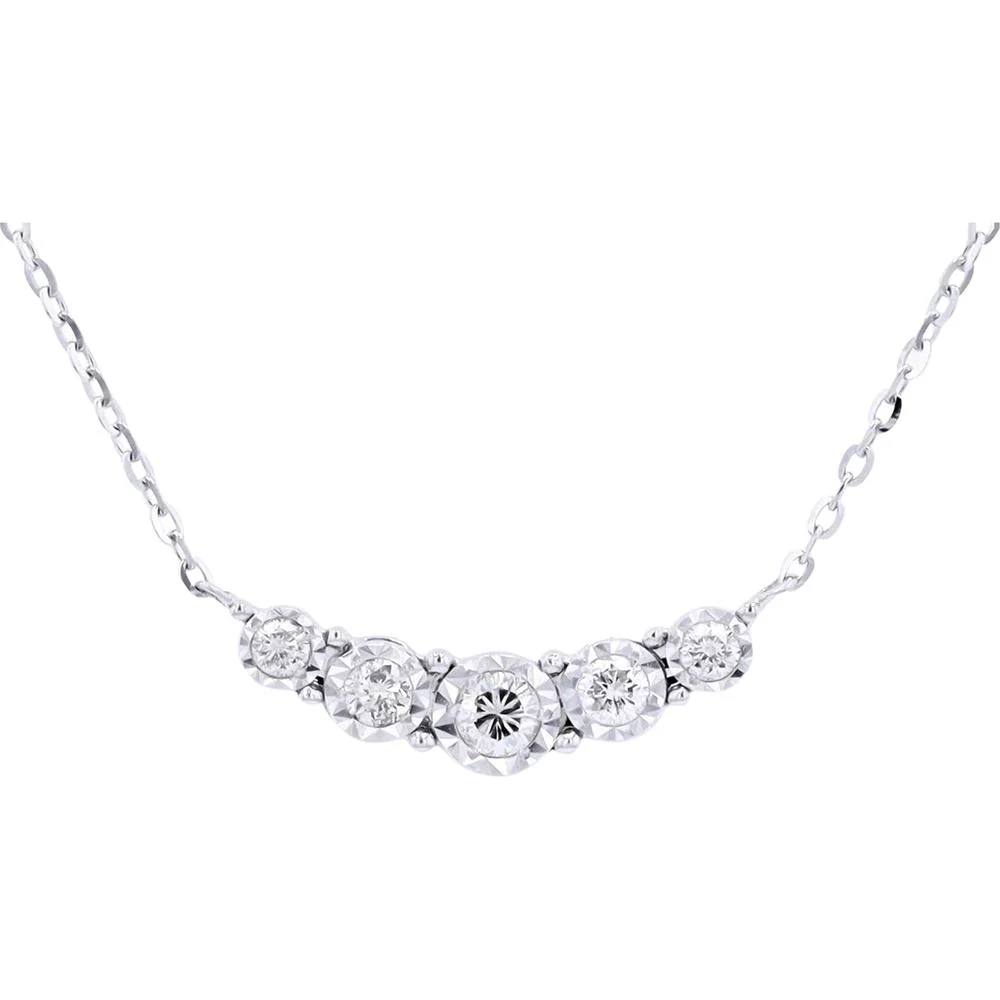 14K White Gold Five Stone Graduated Round Diamond Necklace - 0.27 Carat Total Diamond Weight