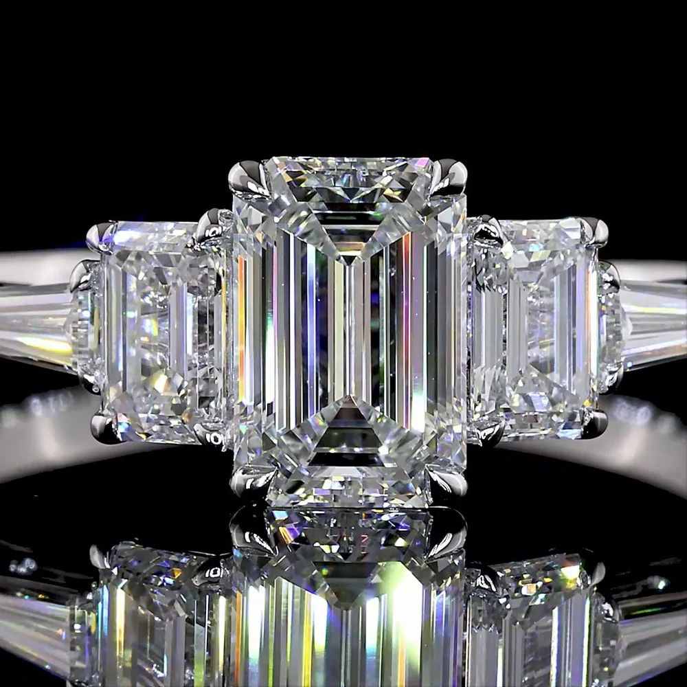 14K White Gold Five Stone Ring with 1.03 Carat Emerald Cut Lab Diamond Center, Tapered Baguette & Emerald Cut Side Stones - 1.80 Carat Total Diamond Weight - Covaloro Fine Jewelry - Image 2