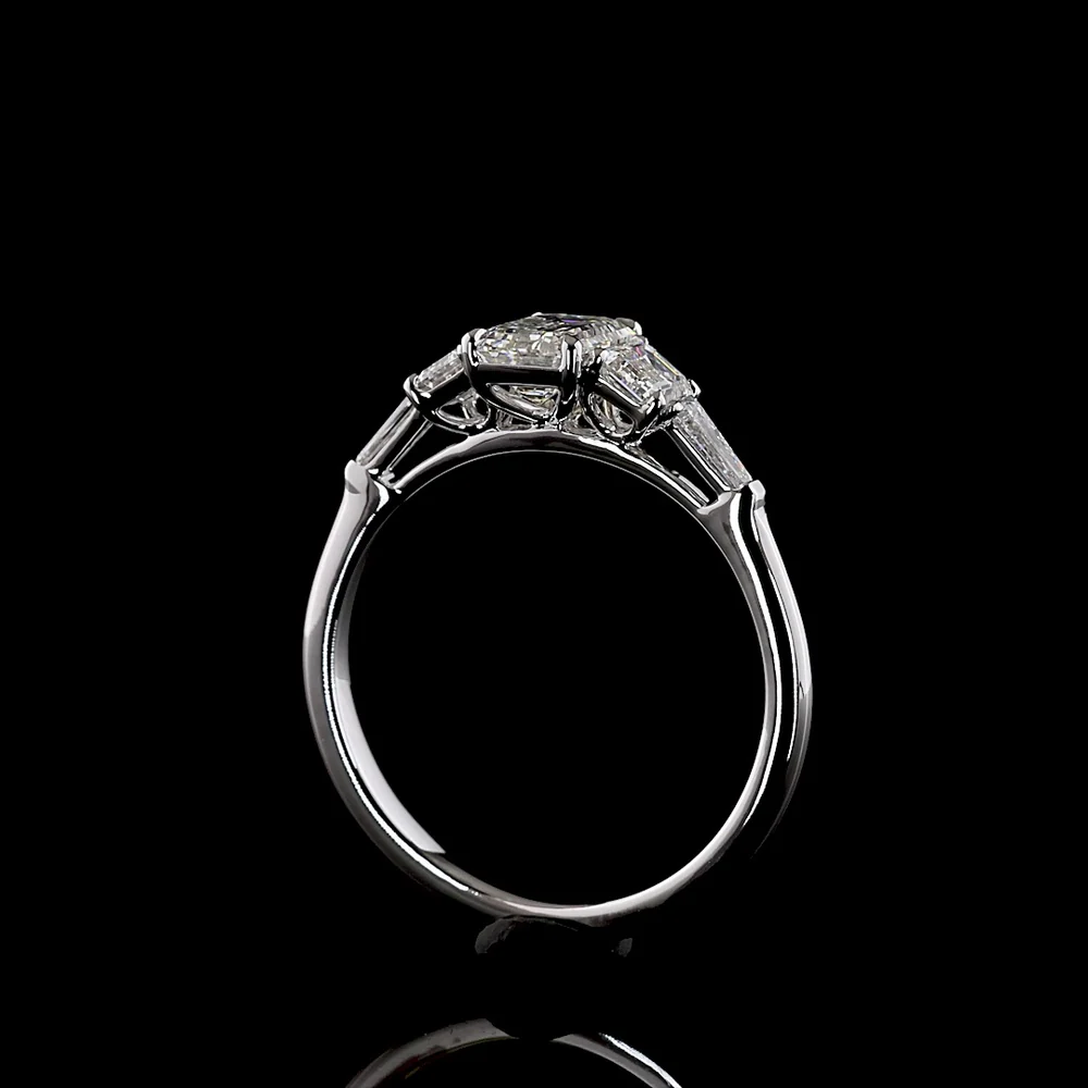 14K White Gold Five Stone Ring with 1.03 Carat Emerald Cut Lab Diamond Center, Tapered Baguette & Emerald Cut Side Stones - 1.80 Carat Total Diamond Weight - Covaloro Fine Jewelry - Image 3