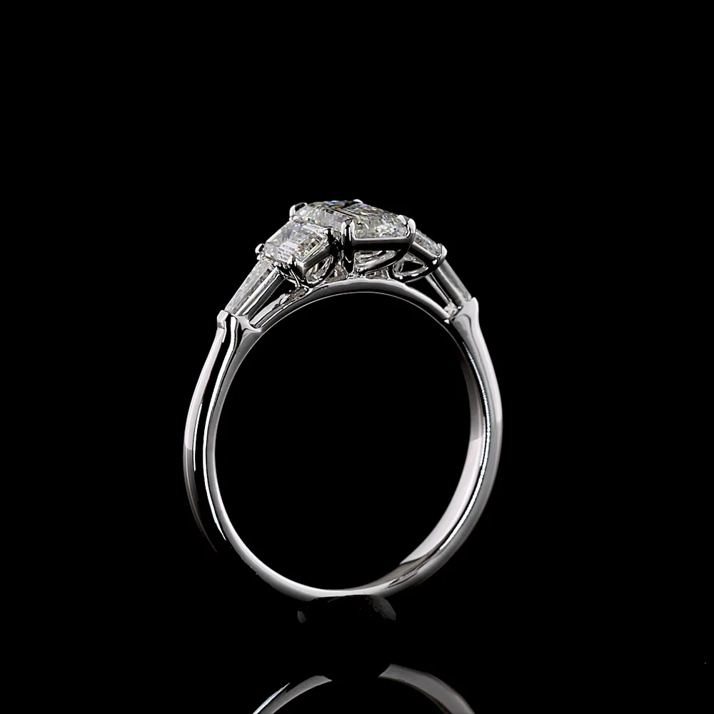 14K White Gold Five Stone Ring with 1.03 Carat Emerald Cut Lab Diamond Center, Tapered Baguette & Emerald Cut Side Stones - 1.80 Carat Total Diamond Weight - Covaloro Fine Jewelry - Image 4