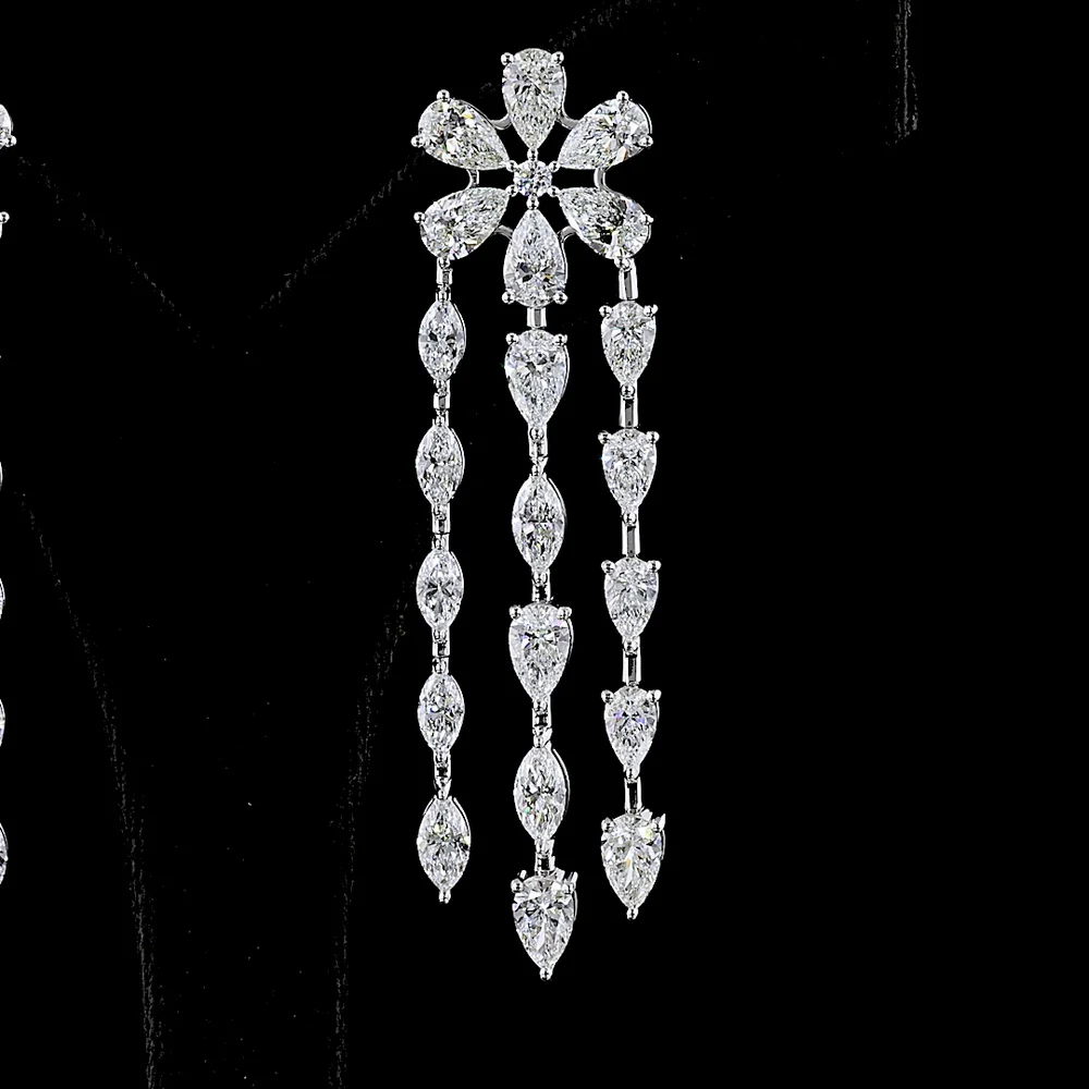 14K White Gold Floral Cascade Chandelier Earrings with Pear and Marquise Lab-Grown Diamonds - 14.29 Carat Total Diamond Weight - Covaloro Fine Jewelry - Image 2