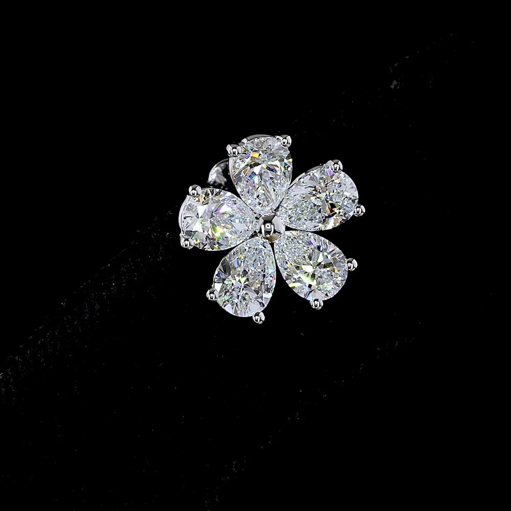 14K White Gold Floral Cluster Stud Earrings with Pear-Shaped Lab Diamonds - 3.28 Carat Total Weight, E-F VS Quality - Covaloro Fine Jewelry - Image 2