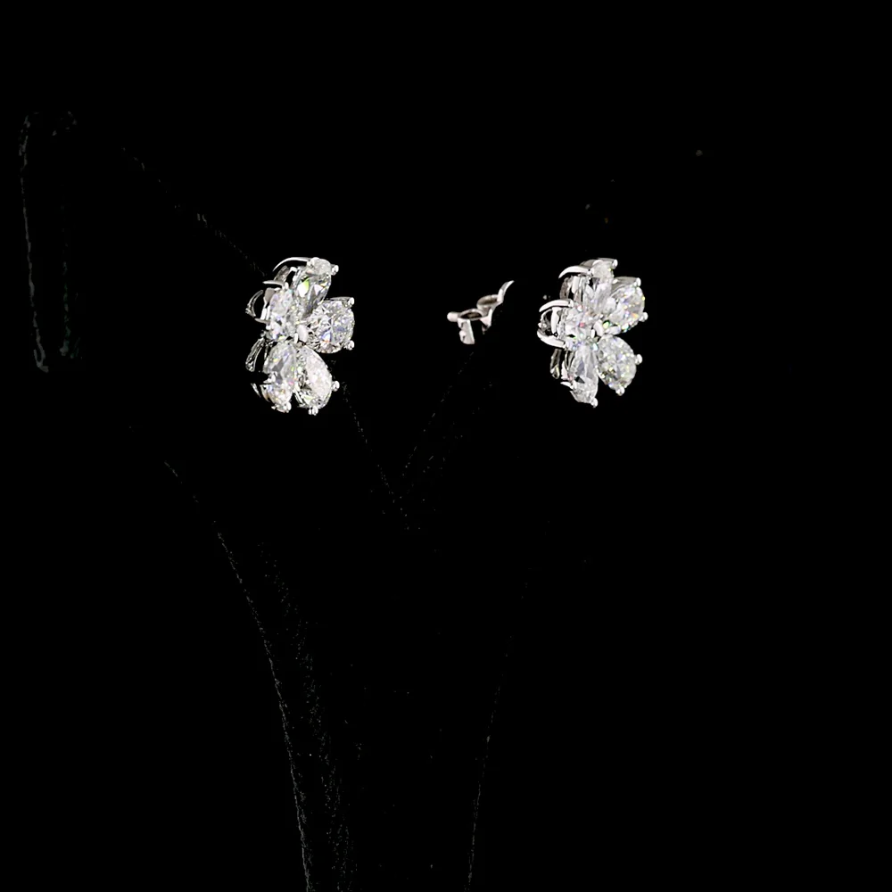 14K White Gold Floral Cluster Stud Earrings with Pear-Shaped Lab Diamonds - 3.28 Carat Total Weight, E-F VS Quality - Covaloro Fine Jewelry - Image 3
