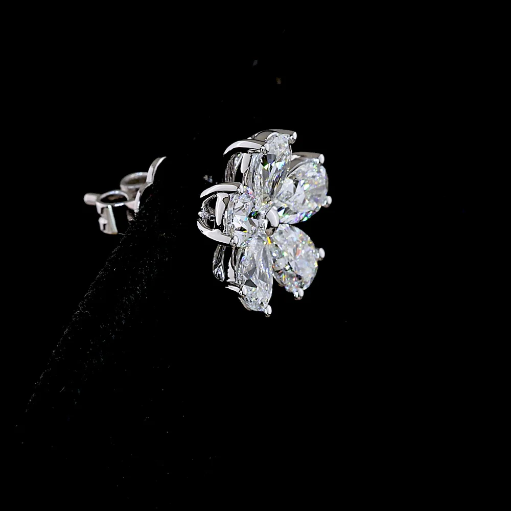 14K White Gold Floral Cluster Stud Earrings with Pear-Shaped Lab Diamonds - 3.28 Carat Total Weight, E-F VS Quality - Covaloro Fine Jewelry - Image 4
