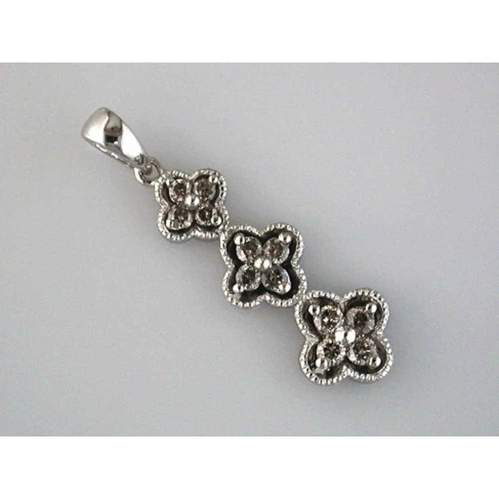 14K White Gold Floral Diamond Pendant with Milgrain Detail and Round Cluster Setting - 0.25 Carat Total Diamond Weight - Royal Jewelry
