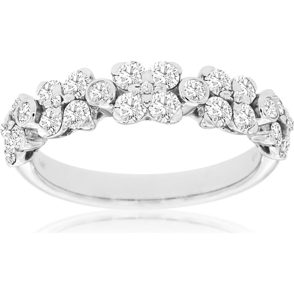 14K White Gold Floral Diamond Ring - 1.00 Carat Total Diamond Weight - Royal Jewelry