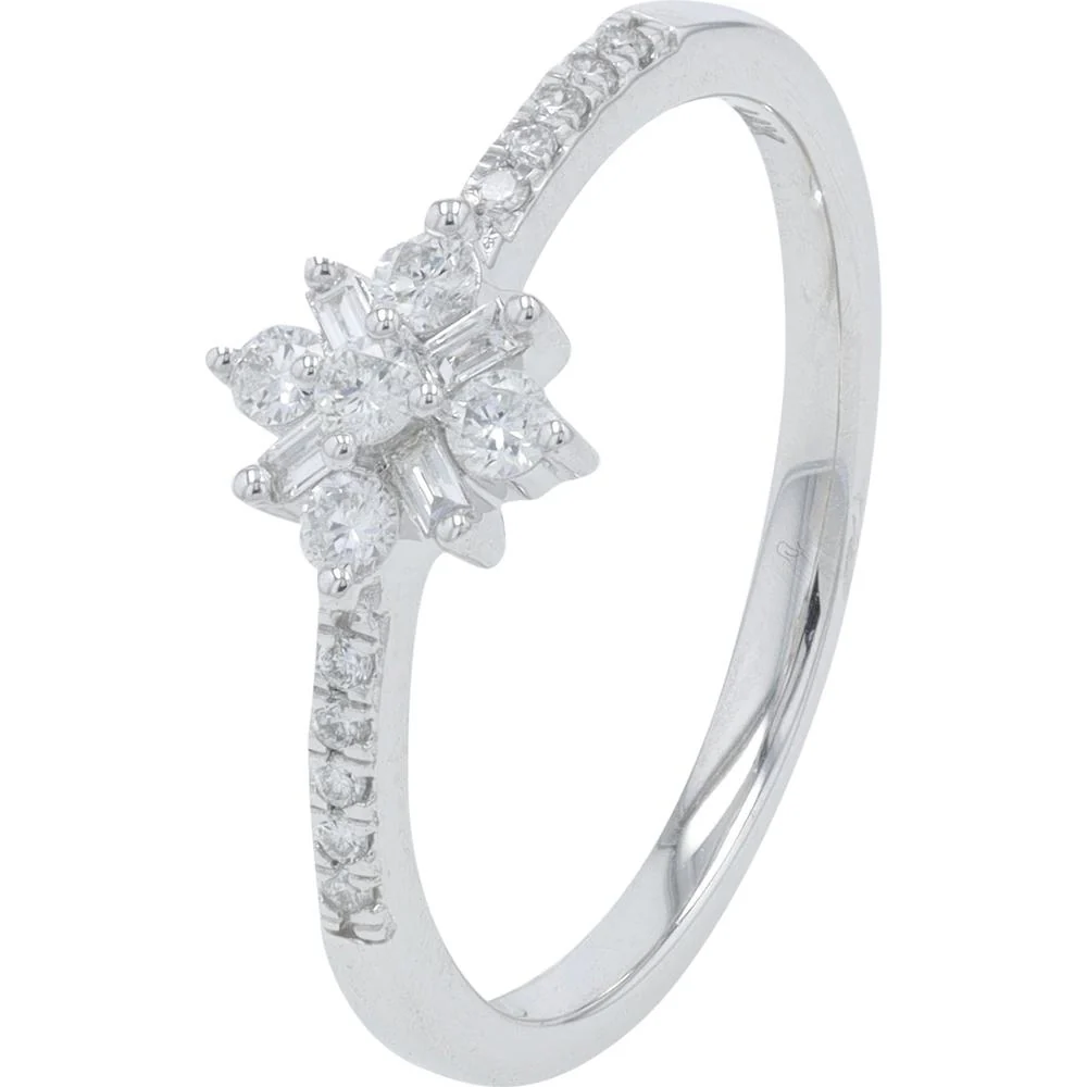 14K White Gold Floral Diamond Ring with 0.25 Carat Total Diamond Weight