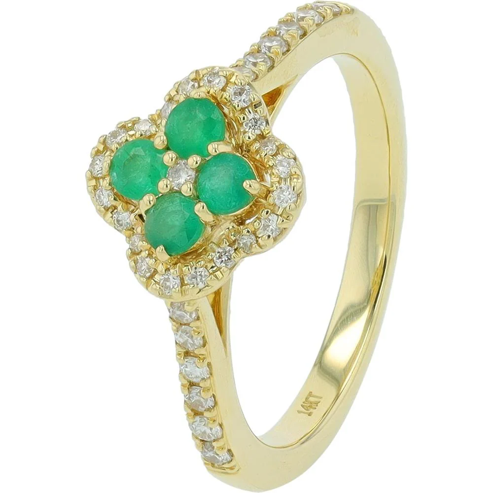 14K White Gold Floral Emerald & Diamond Ring with Milgrain Detail - 0.40 Carat Total Gemstone Weight
