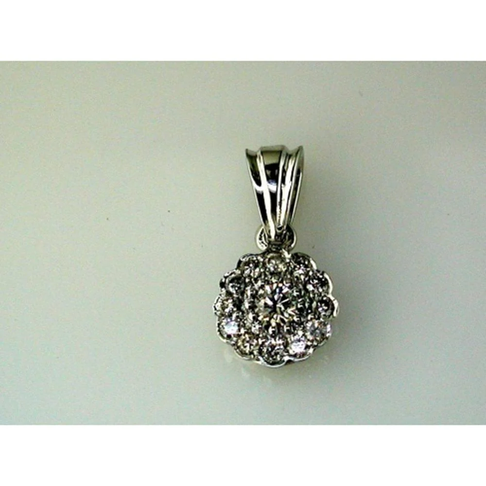 14K White Gold Floral Halo Pendant with Round Brilliant Diamond Center - 0.28 Carat Total Diamond Weight - Royal Jewelry