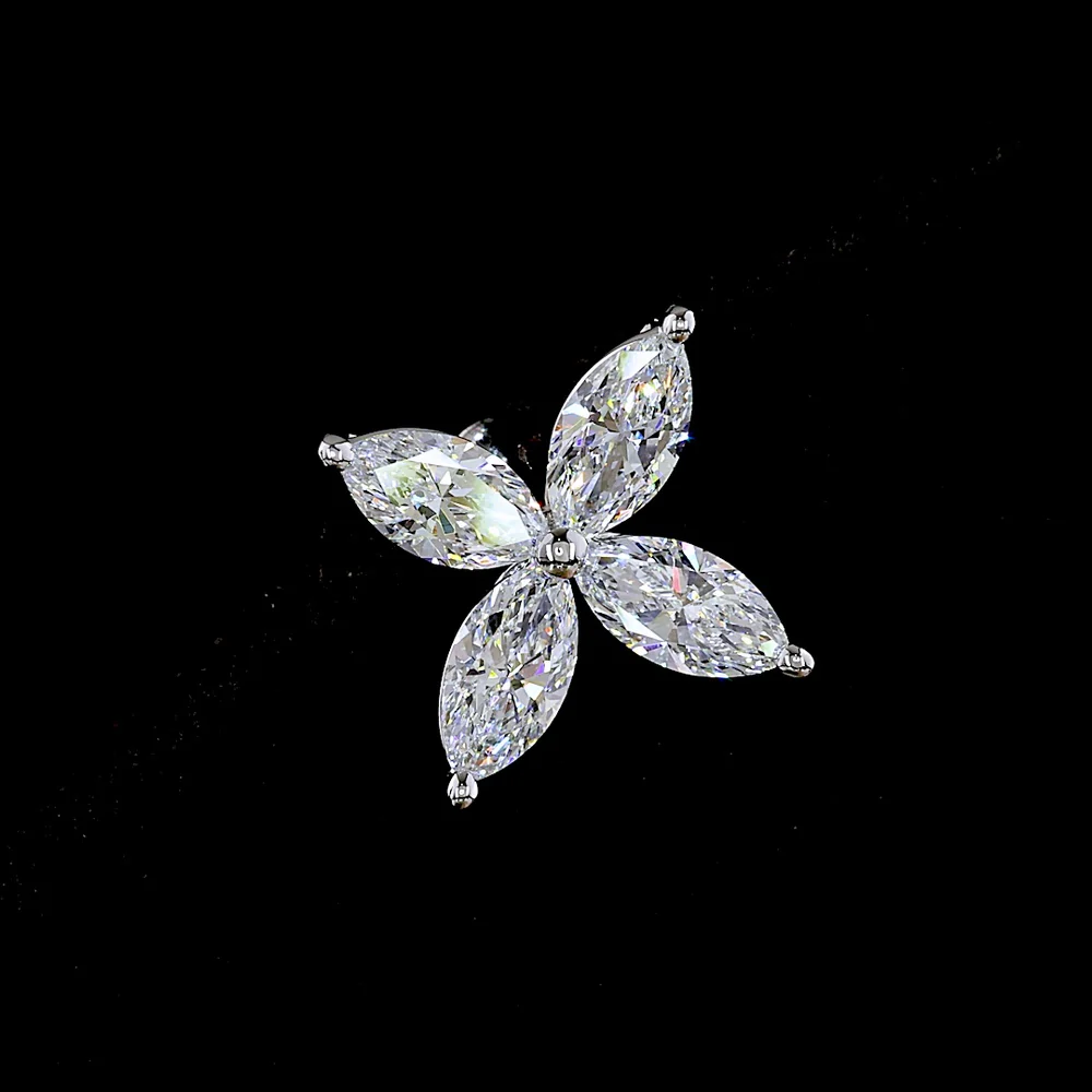 14K White Gold Floral Marquise Cut Lab Diamond Stud Earrings - 3.03 Carats Total Diamond Weight - Covaloro Fine Jewelry - Image 2