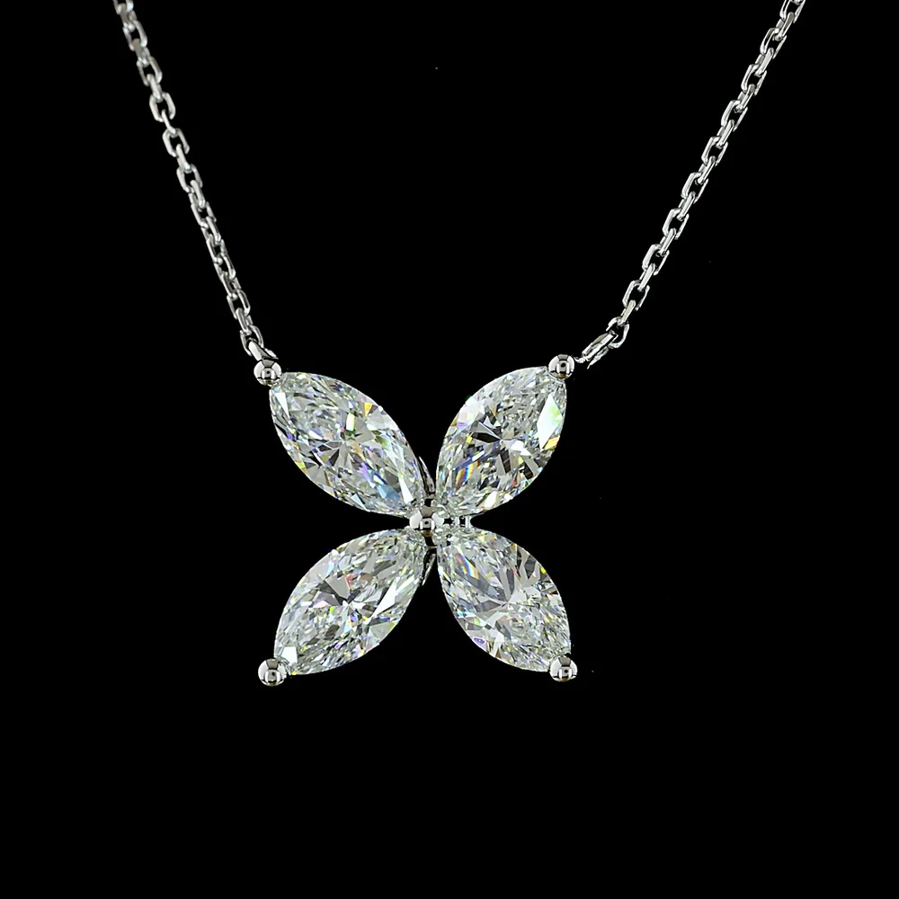 14K White Gold Floral Motif Pendant with Four Marquise Cut Lab Diamonds - 2.04 Carat Total Weight, E-F Color, VS1 Clarity - Covaloro Fine Jewelry - Image 2