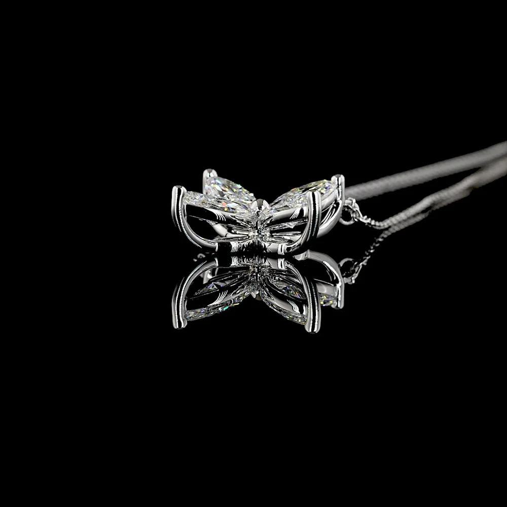 14K White Gold Floral Motif Pendant with Four Marquise Cut Lab Diamonds - 2.04 Carat Total Weight, E-F Color, VS1 Clarity - Covaloro Fine Jewelry - Image 3
