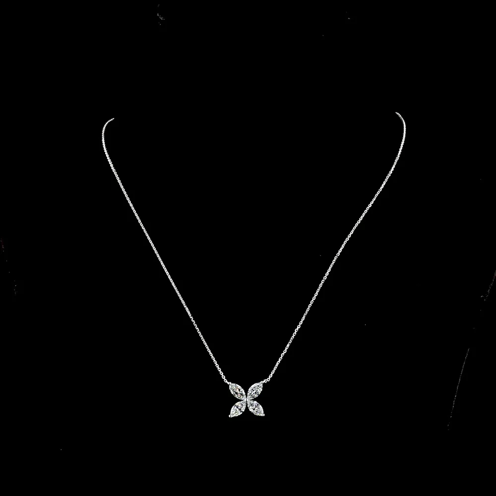 14K White Gold Floral Motif Pendant with Four Marquise Cut Lab Diamonds - 2.04 Carat Total Weight, E-F Color, VS1 Clarity - Covaloro Fine Jewelry - Image 4