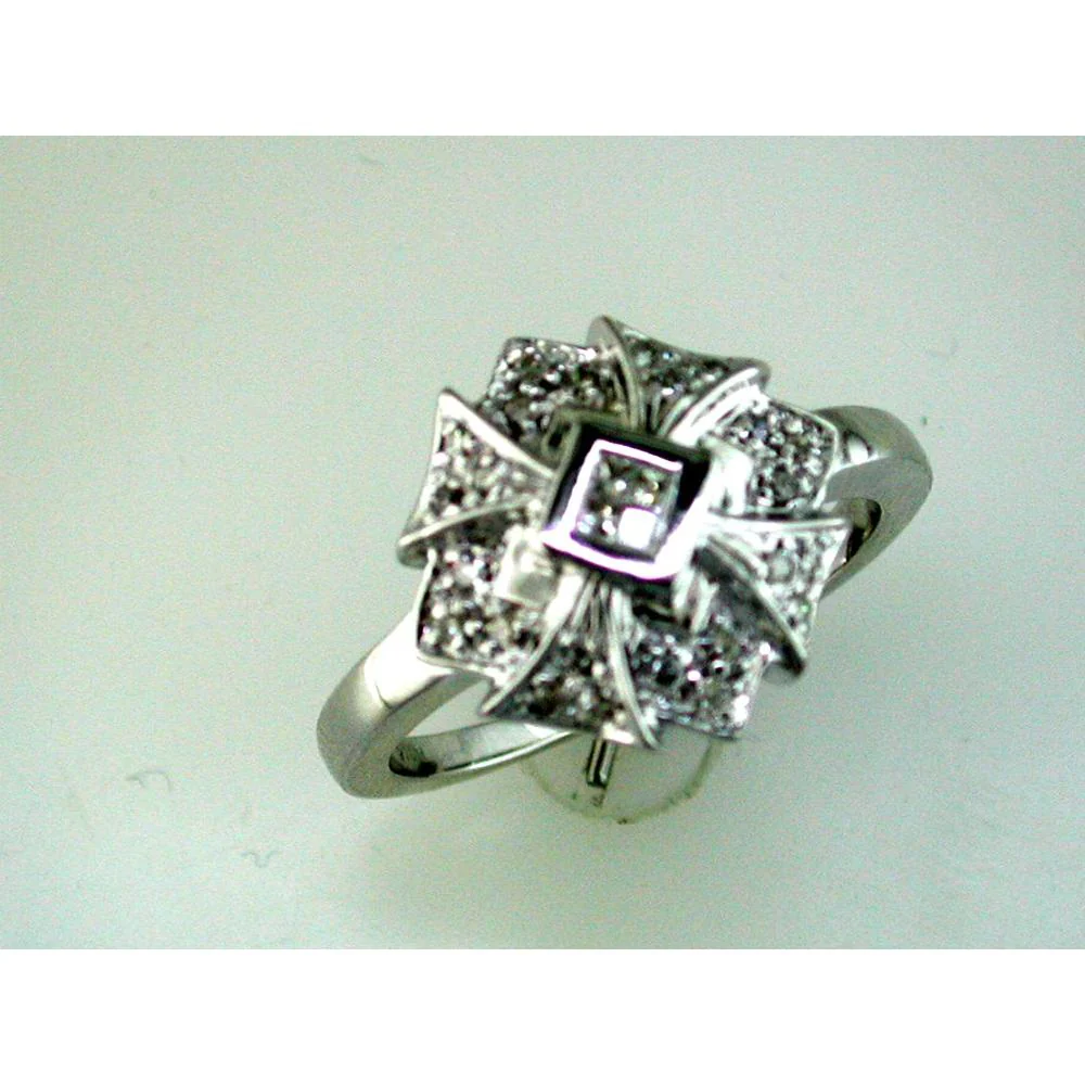 14K White Gold Floral Motif Ring with Round Diamonds - 0.17 Carat Total Diamond Weight - Royal Jewelry