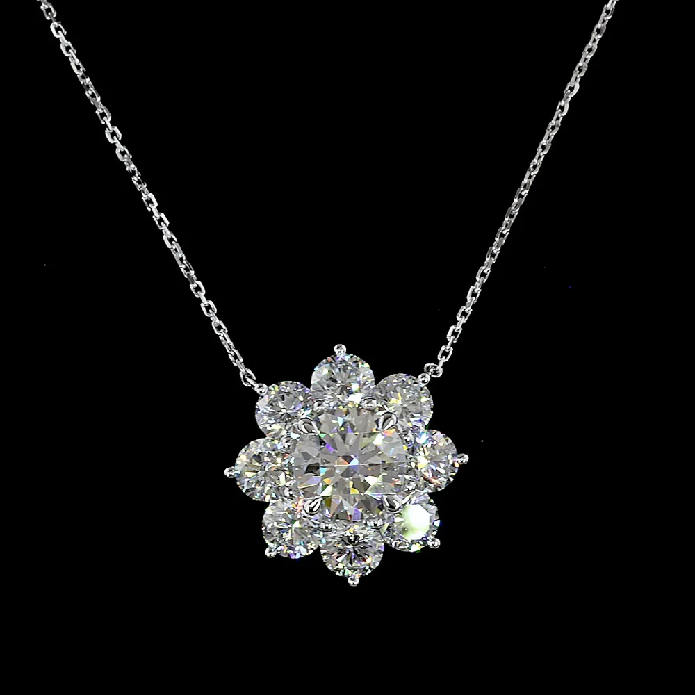 14K White Gold Floral Pendant with 2.01 Carats Round Brilliant Center Diamond and 2.79 Carats Accent Diamonds - 4.80 Carats Total Diamond Weight - Covaloro Fine Jewelry