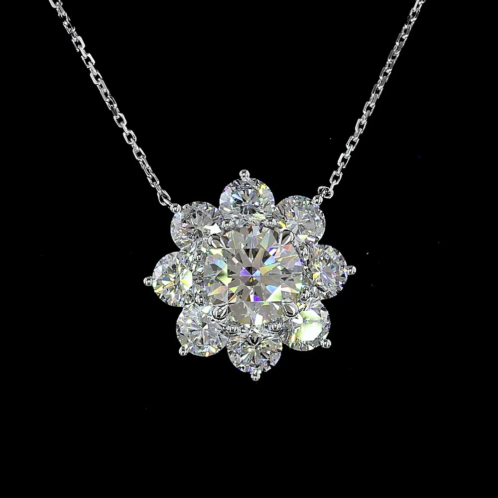 14K White Gold Floral Pendant with 2.01 Carats Round Brilliant Center Diamond and 2.79 Carats Accent Diamonds - 4.80 Carats Total Diamond Weight - Covaloro Fine Jewelry - Image 2