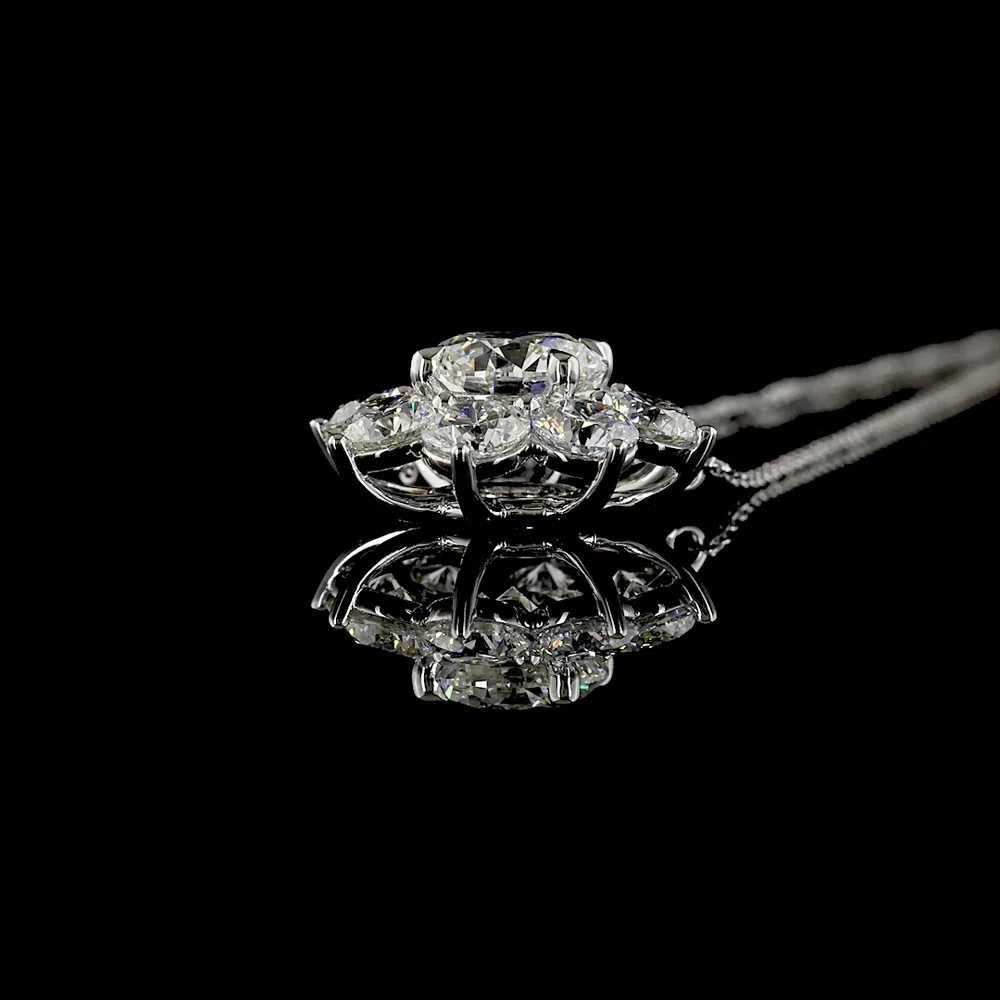 14K White Gold Floral Pendant with 2.01 Carats Round Brilliant Center Diamond and 2.79 Carats Accent Diamonds - 4.80 Carats Total Diamond Weight - Covaloro Fine Jewelry - Image 3