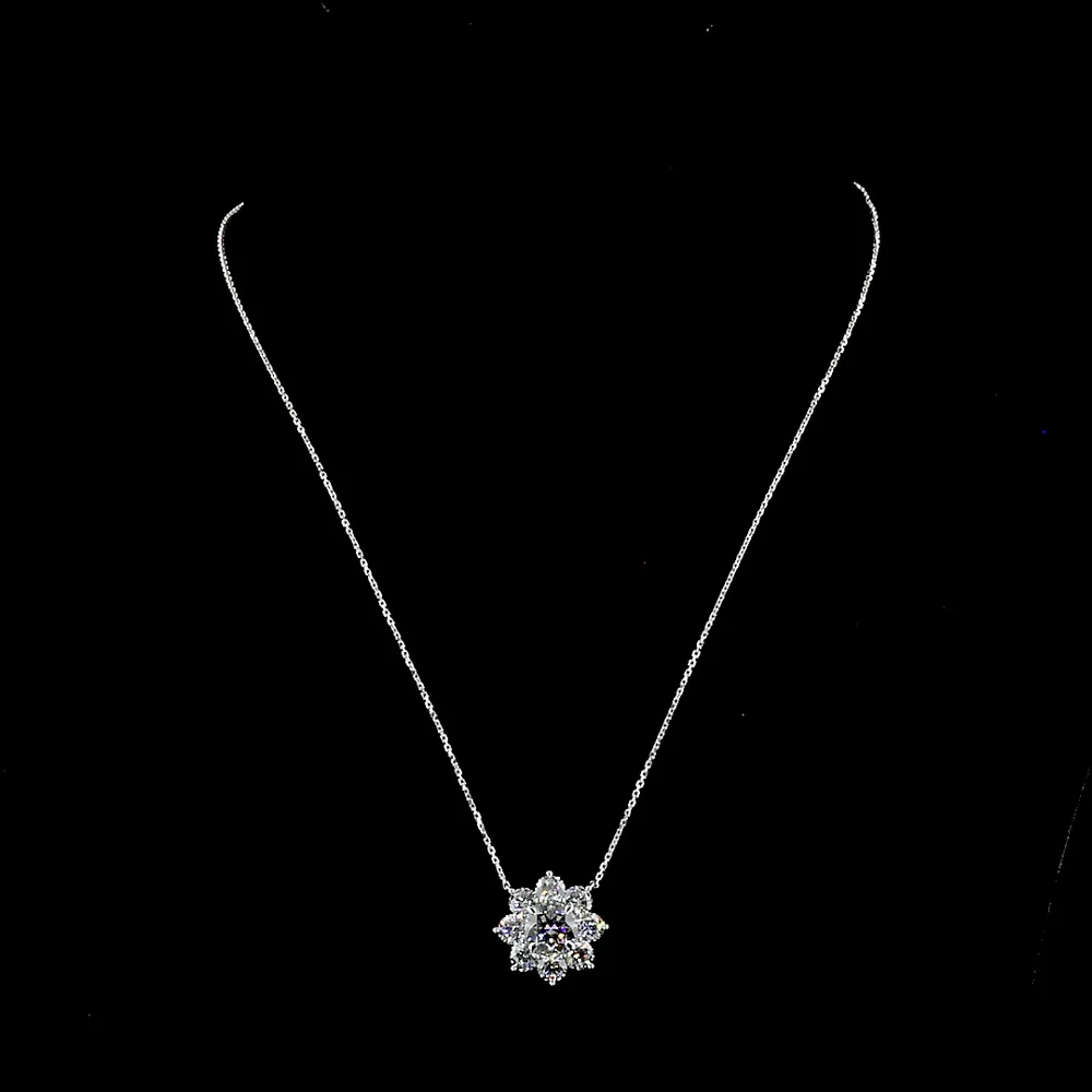 14K White Gold Floral Pendant with 2.01 Carats Round Brilliant Center Diamond and 2.79 Carats Accent Diamonds - 4.80 Carats Total Diamond Weight - Covaloro Fine Jewelry - Image 4
