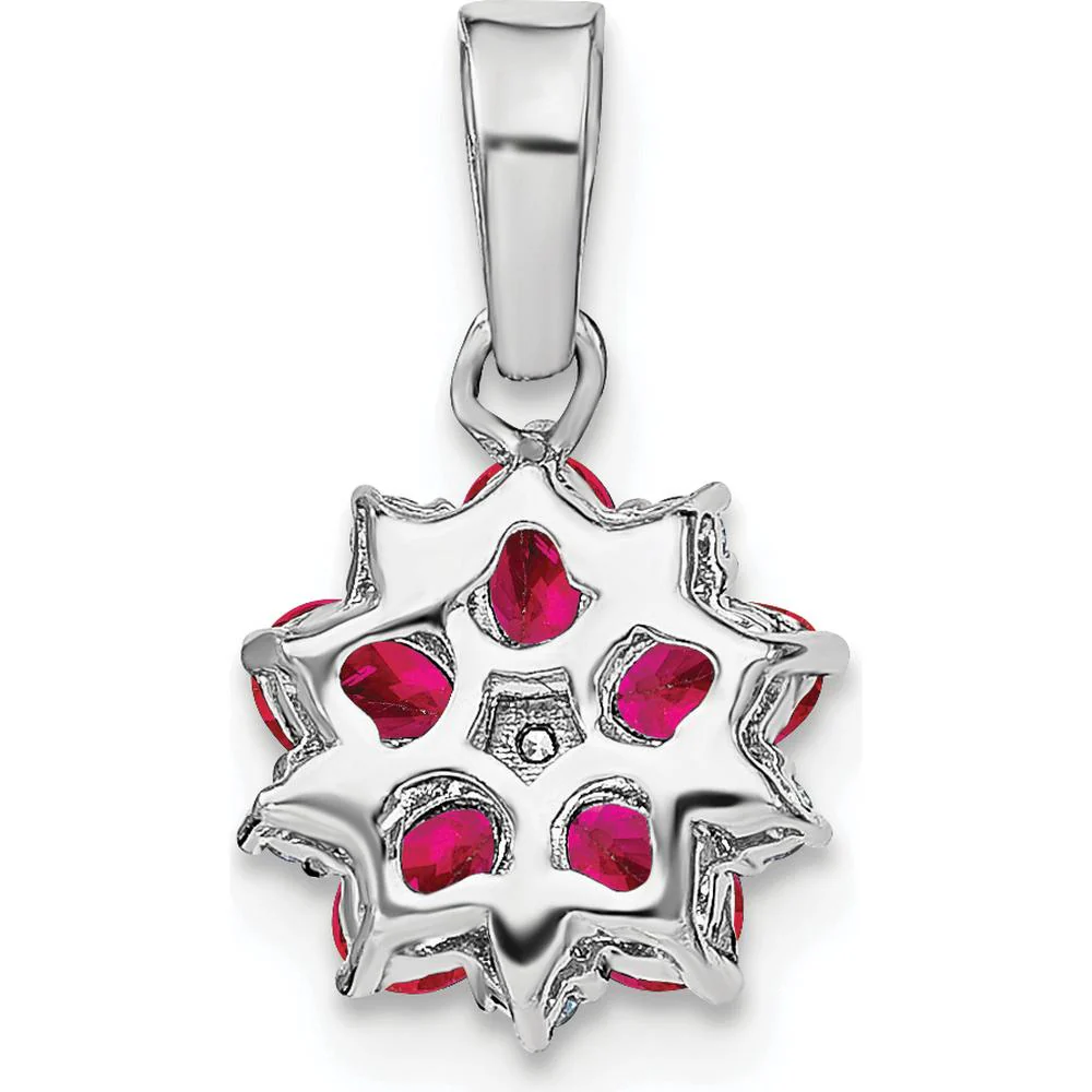 14K White Gold Floral Pendant with Oval Rubies and Round Diamonds - 0.162 Carat Ruby, 0.037 Carat Diamond Total Weight by Lumare Gioia - Image 4