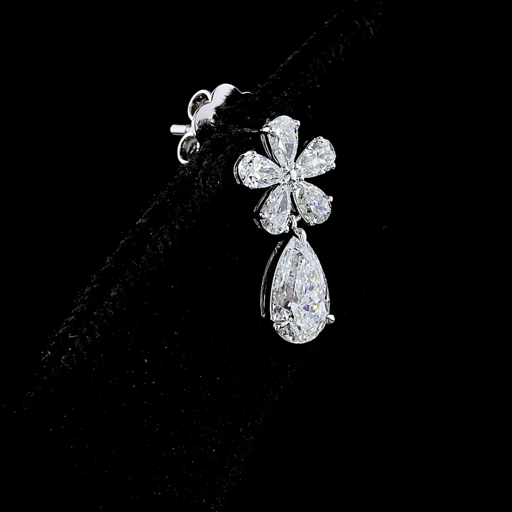 14K White Gold Floral-to-Pear Drop Earrings with Lab-Created Diamonds - 1.89 Carat Total Weight, E-F VS Clarity - Covaloro Fine Jewelry - Image 3