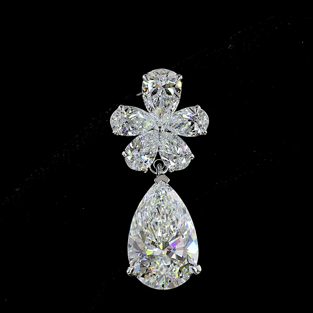 14K White Gold Floral to Pear Drop Earrings with Lab-Grown E-F VS1 Diamonds - 11.63 Carats Total Diamond Weight - Covaloro Fine Jewelry - Image 2
