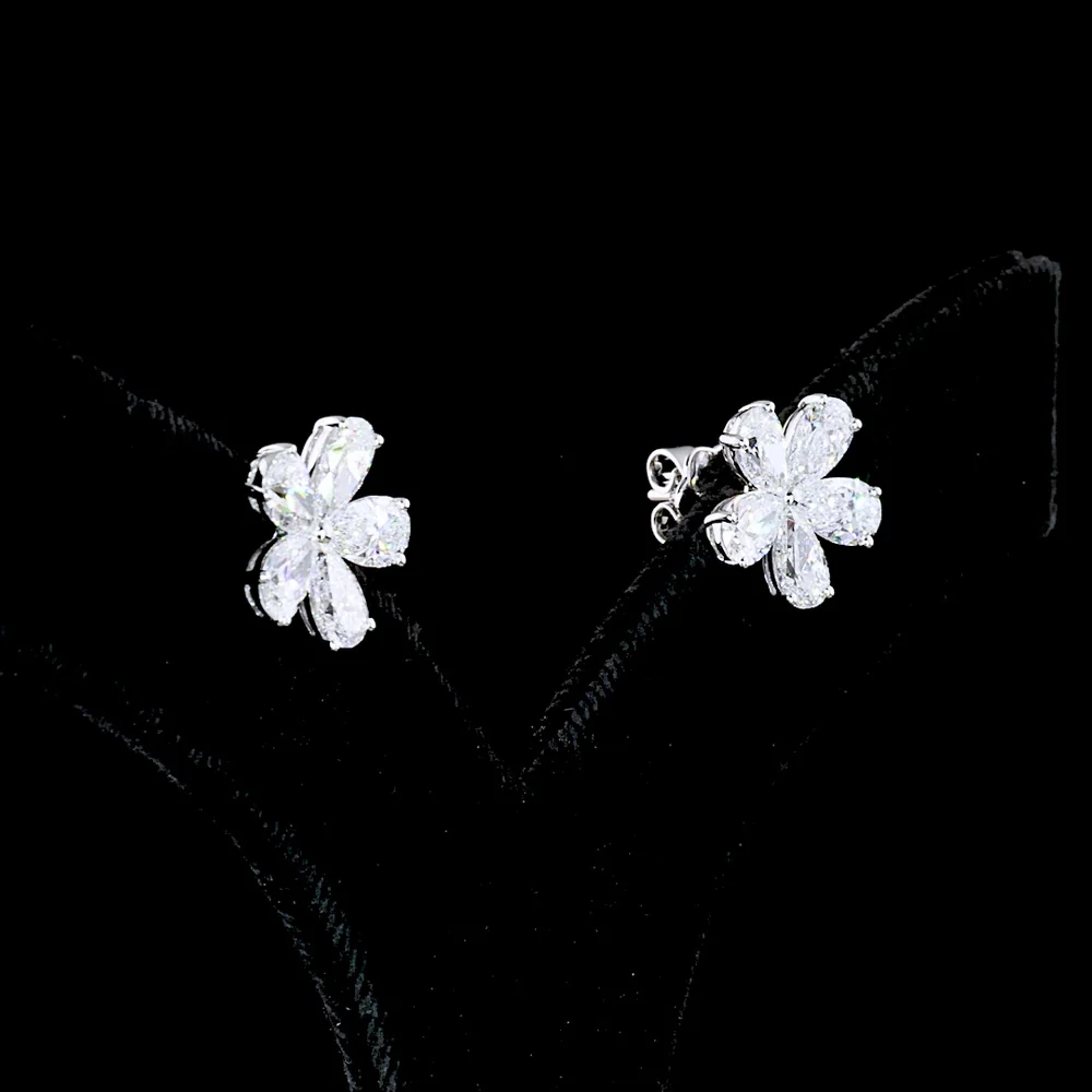 14K White Gold Flower Cluster Stud Earrings with Pear Shape Lab Diamonds - 3.70 Carat Total Weight (E-F Color, VS Clarity) - Covaloro Fine Jewelry
