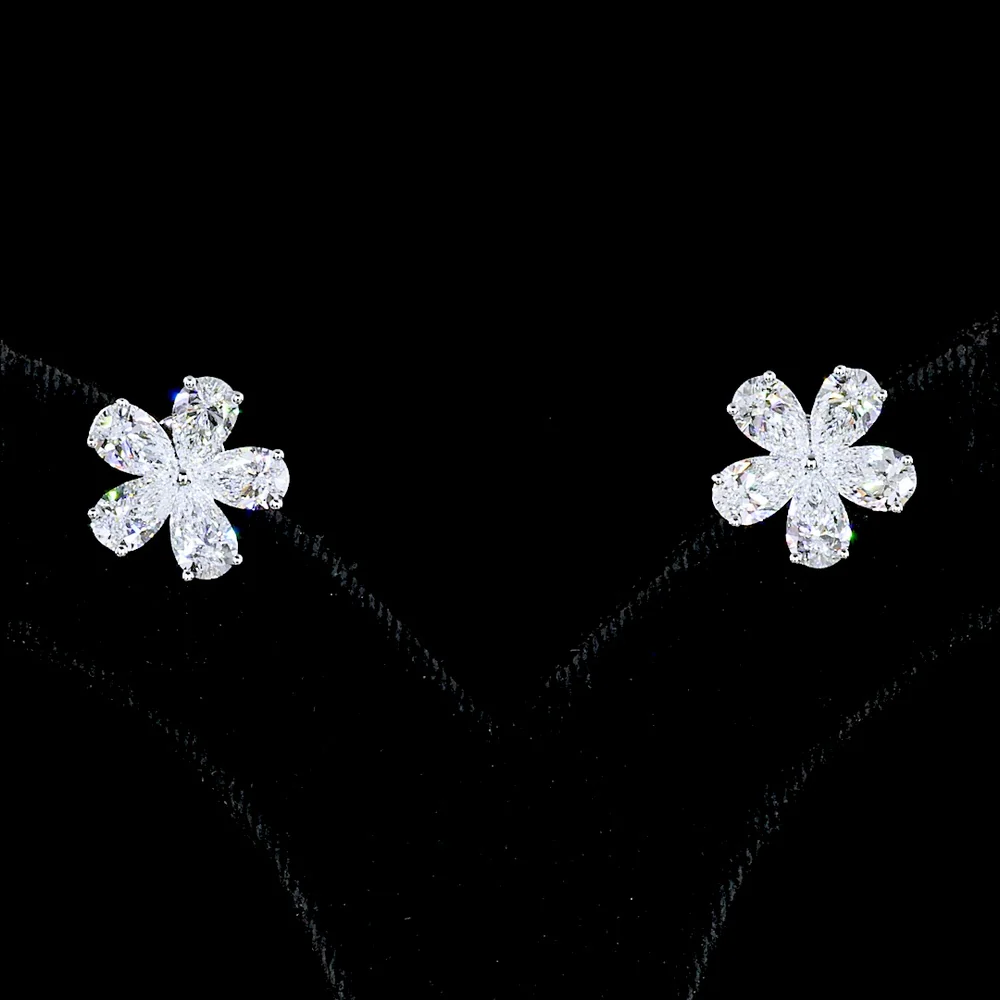 14K White Gold Flower Cluster Stud Earrings with Pear Shape Lab Diamonds - 3.70 Carat Total Weight (E-F Color, VS Clarity) - Covaloro Fine Jewelry - Image 2
