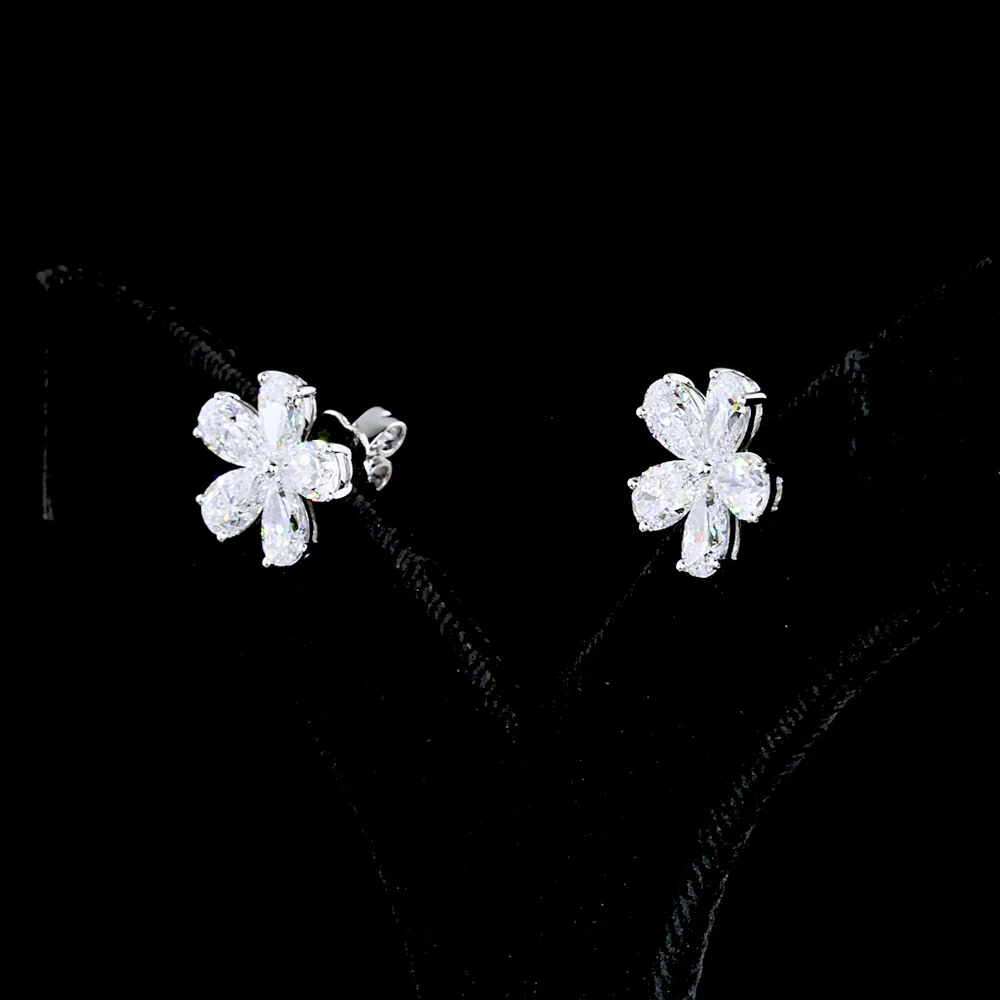 14K White Gold Flower Cluster Stud Earrings with Pear Shape Lab Diamonds - 3.70 Carat Total Weight (E-F Color, VS Clarity) - Covaloro Fine Jewelry - Image 3