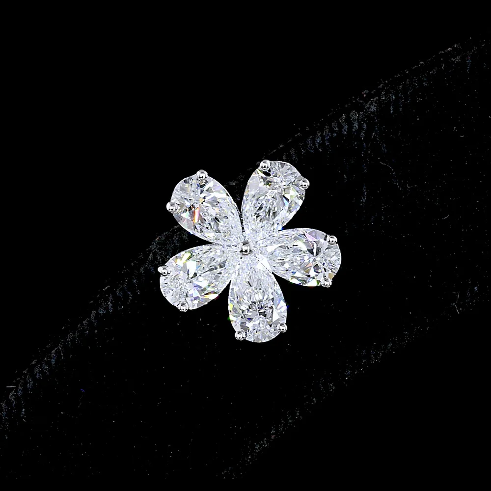 14K White Gold Flower Cluster Stud Earrings with Pear Shape Lab Diamonds - 3.70 Carat Total Weight (E-F Color, VS Clarity) - Covaloro Fine Jewelry - Image 4