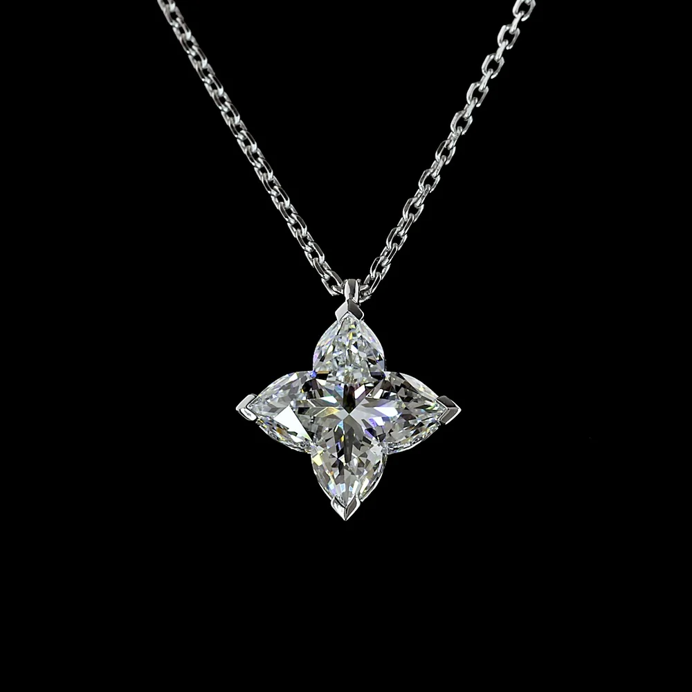 14K White Gold Flower-Shaped Solitaire Pendant with 2.13 Carat Lab-Grown Diamond - E-F Color VVS2 Clarity - Covaloro Fine Jewelry - Image 2