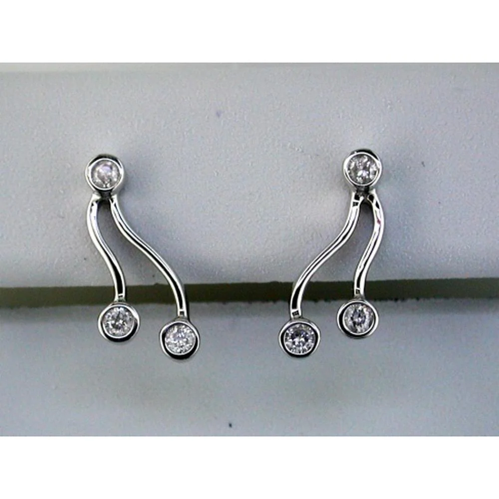 14K White Gold Fluid Drop Earrings with Bezel Set Round Diamonds - 0.20 Carat Total Diamond Weight - Royal Jewelry