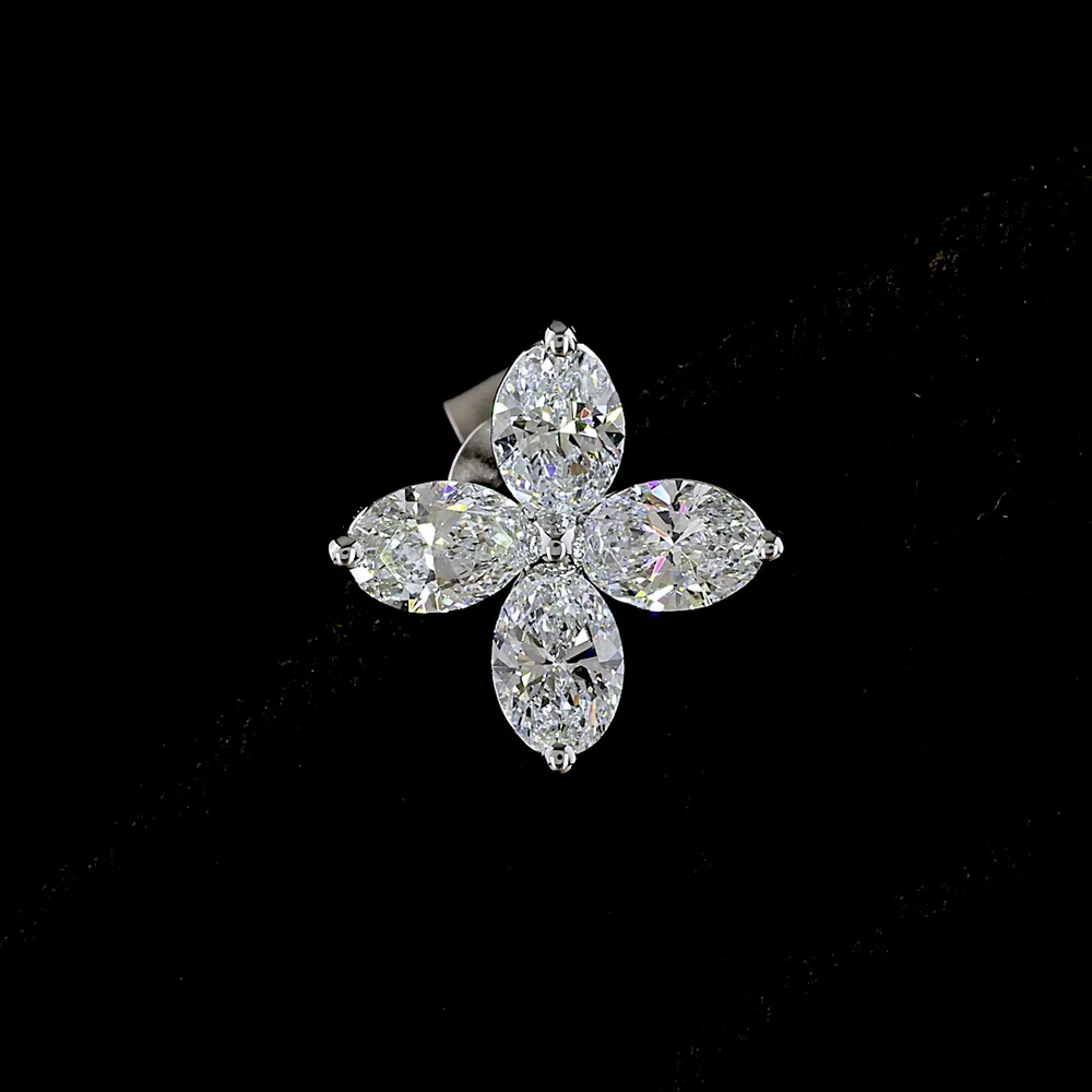 14K White Gold Four-Leaf Floral Stud Earrings with Marquise-Cut Lab Diamonds - 2.03 Carats Total Diamond Weight - Covaloro Fine Jewelry - Image 2