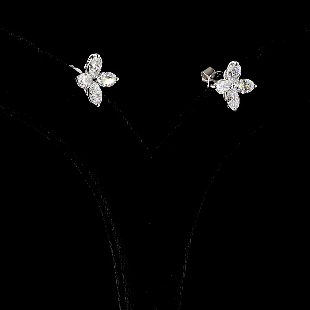 14K White Gold Four-Leaf Floral Stud Earrings with Marquise-Cut Lab Diamonds - 2.03 Carats Total Diamond Weight - Covaloro Fine Jewelry - Image 3
