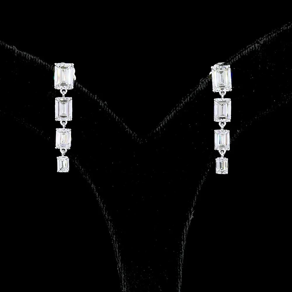 14K White Gold Four-Tier Emerald Cut Lab Diamond Hanging Earrings - 4.58 Carats Total Diamond Weight - Covaloro Fine Jewelry - Image 2