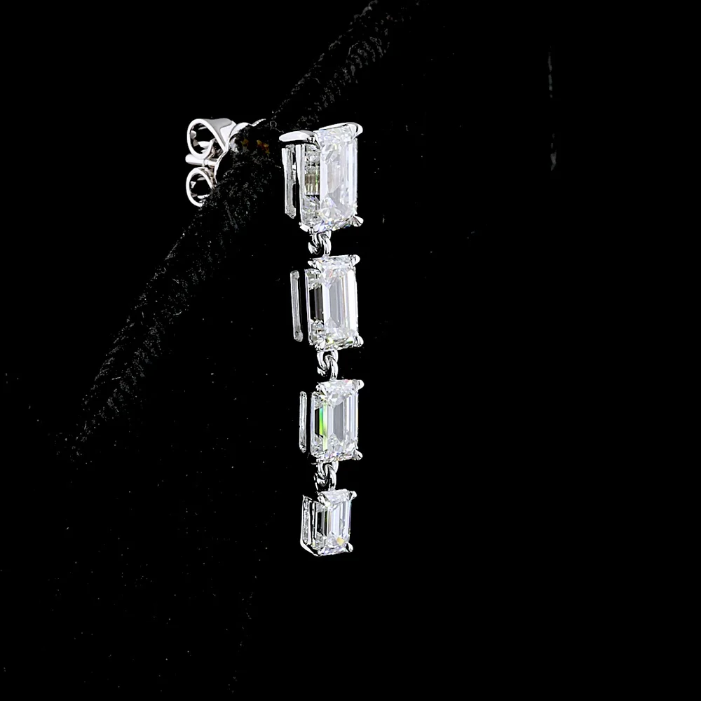 14K White Gold Four-Tier Emerald Cut Lab Diamond Hanging Earrings - 4.58 Carats Total Diamond Weight - Covaloro Fine Jewelry - Image 3