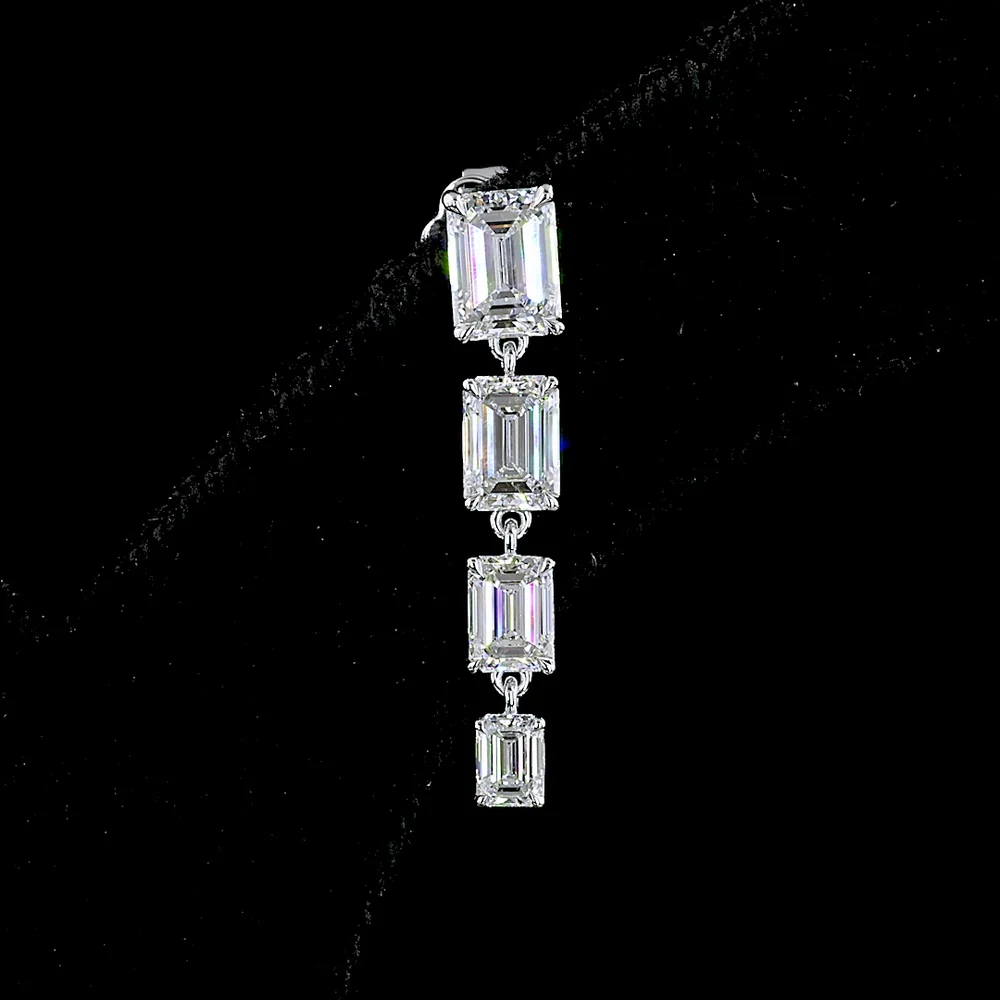 14K White Gold Four-Tier Emerald Cut Lab Diamond Hanging Earrings - 4.58 Carats Total Diamond Weight - Covaloro Fine Jewelry - Image 4