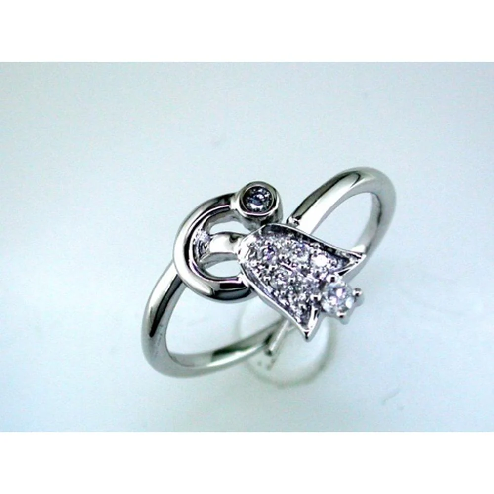 14K White Gold Free Form Ring with Round Diamonds - 0.15 Carat Total Diamond Weight - Royal Jewelry