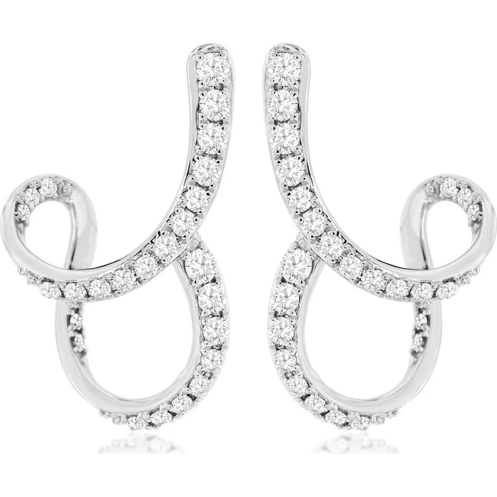 14K White Gold Free-Form Swirl Diamond Earrings - 0.67 Carat Total Diamond Weight - Royal Jewelry
