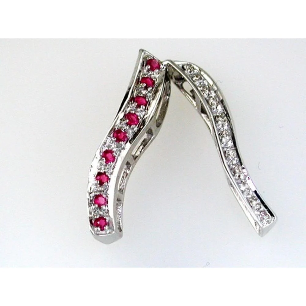 14K White Gold Free-Form Wave Pendant with 0.18 Carat Round Rubies and 0.11 Carat Round Diamonds - Royal Jewelry