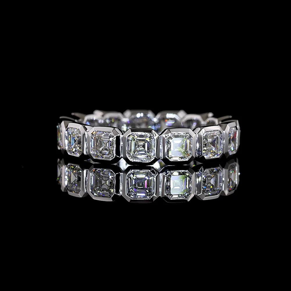 14K White Gold Full Eternity Band with Bezel Set Asscher Cut Lab Diamonds - 2.97 Carat Total Weight - Covaloro Fine Jewelry