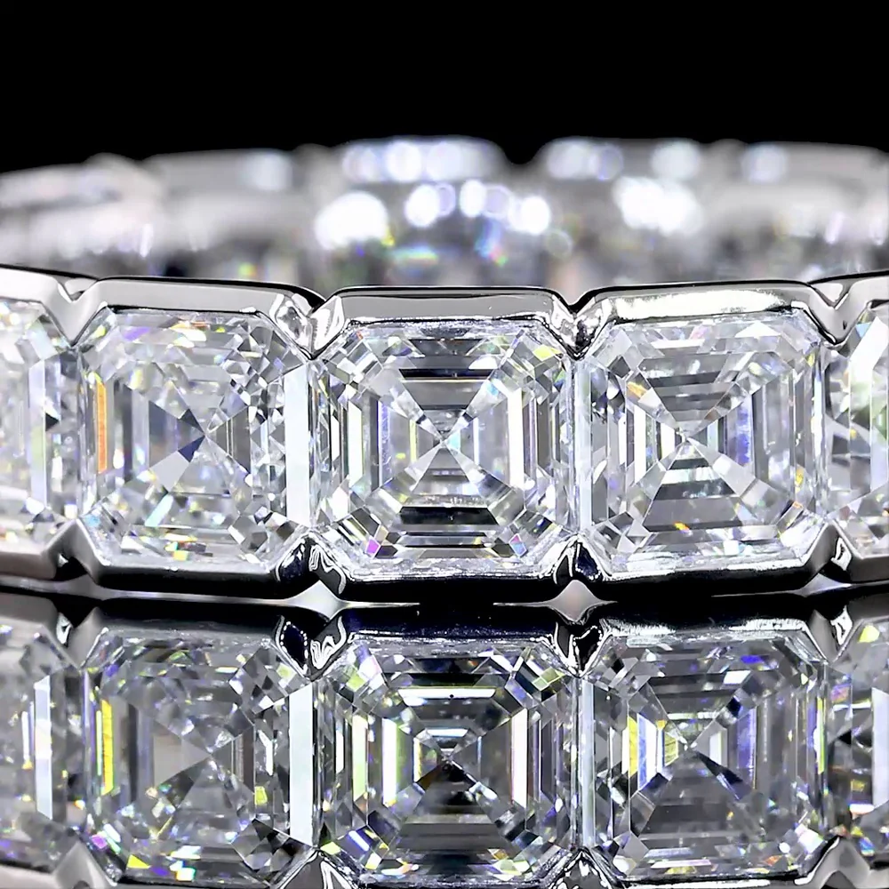14K White Gold Full Eternity Band with Half Bezel Set Asscher Cut Lab Diamonds - 4.96 Carat Total Weight, E-F Color VS Clarity, 17 Stones - Covaloro Fine Jewelry - Image 2