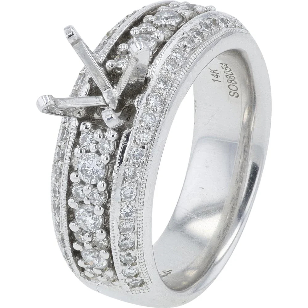 14K White Gold Gabriel & Co Diamond Semi - Mount Ring - 0.70 Carat Total Diamond Weight, Holds 6.5mm Center Stone