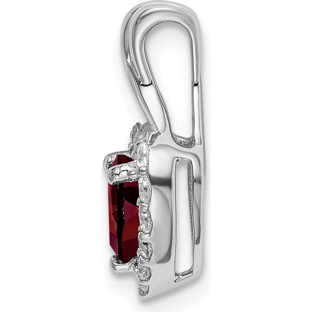 14K White Gold Garnet and Diamond Halo Heart Pendant - 0.8925 Carat Garnet, 0.015 Carat Total Diamond Weight by Lumare Gioia - Image 2