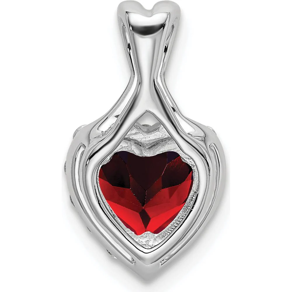 14K White Gold Garnet and Diamond Halo Heart Pendant - 0.8925 Carat Garnet, 0.015 Carat Total Diamond Weight by Lumare Gioia - Image 4