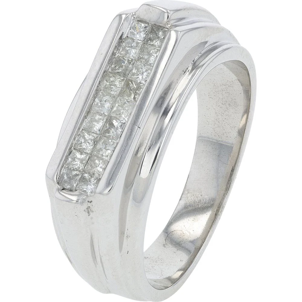 14K White Gold Gents Ring with 0.50 Carat Channel Set Princess Cut Diamonds