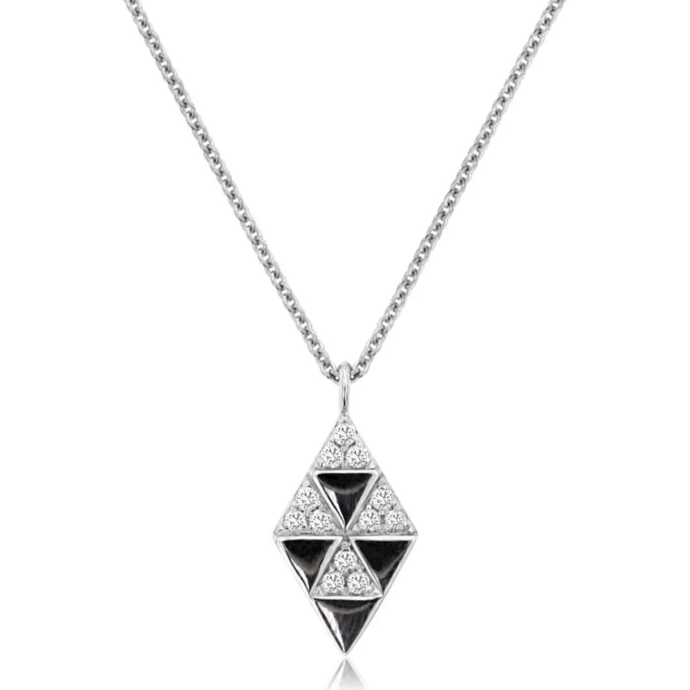 14K White Gold Geometric Diamond Pendant Necklace with Round Diamonds - 0.06 Carat Total Diamond Weight - Royal Jewelry